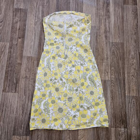Vtg Peep Studio Floral Mini Dress Womens 7 Green Yellow Strapless Fairycore Y2K - Picture 5 of 9